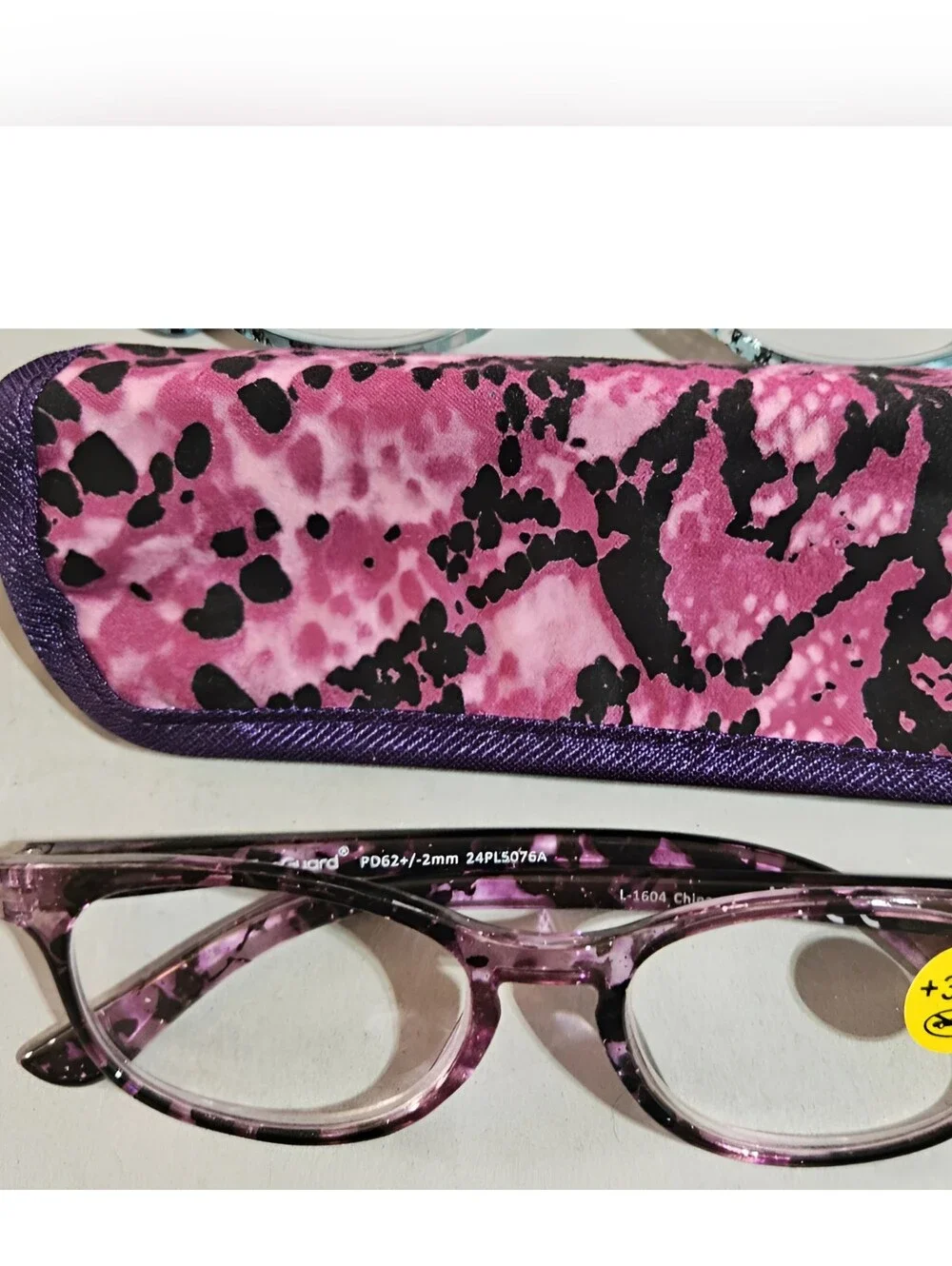3 piece multicolor Leopard print reading glasses w/sleeve. +3.00